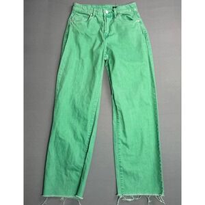 Blank NYC Green Wide Leg Jeans Raw Hem High‎ Waist Denim Pants Size 26
